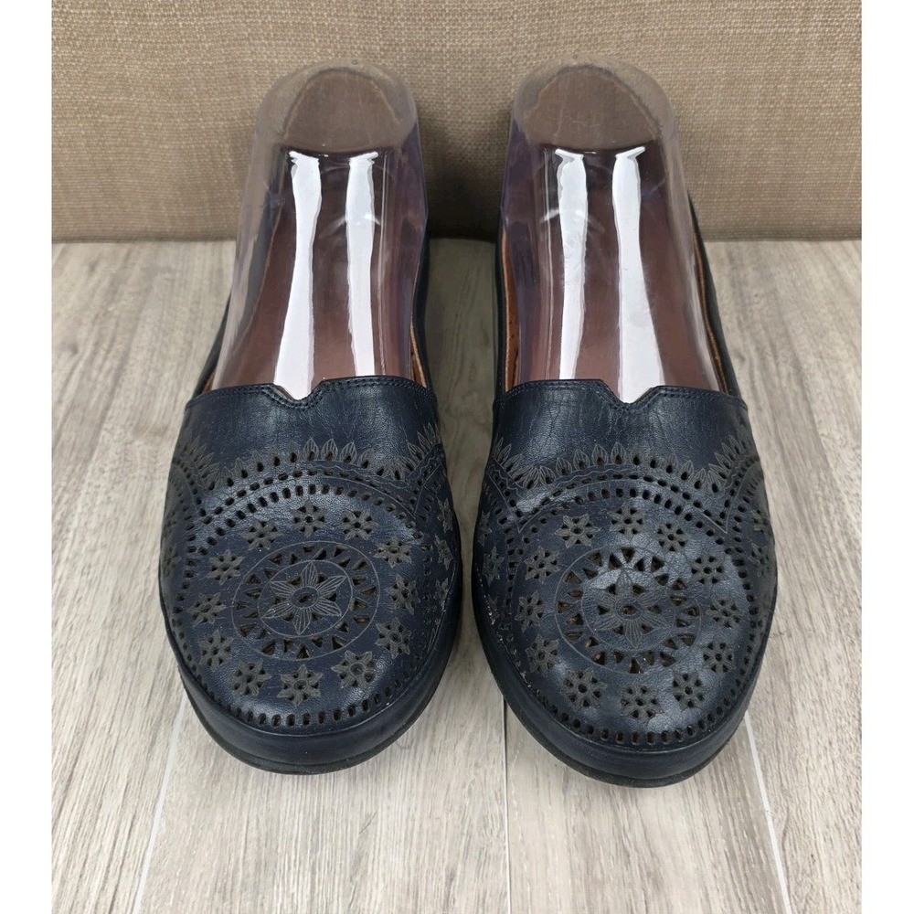 Spring Step Ingrid Navy Blue Leather Perforated Slip On‎ Flats Womens US 9 EU 40